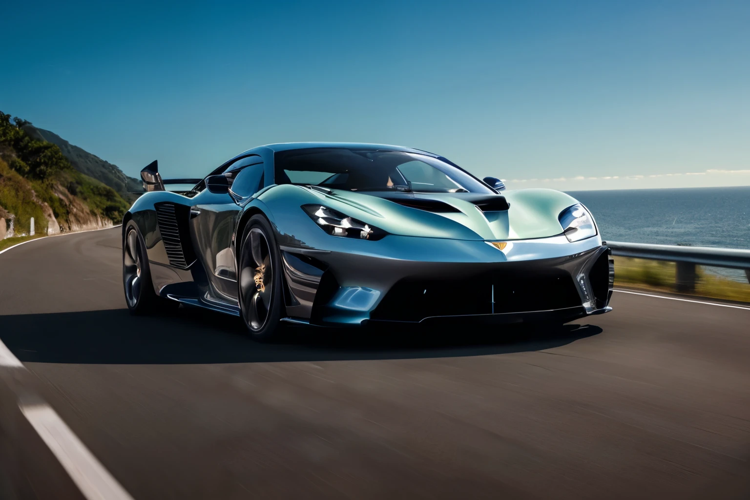 photo of a luxury sports car on top of a cliff in front of an ocean, [beige|silver] metallic paint, front side angle, sunny weather, summer day, [consistent proportions, aesthetic design and intricate composition, refined details, realism, authenticity, photorealistic, accurate colors and shades, true tone representation, authentic shadows, sharp focus, fine details, high resolution scene, subtle lighting and highlights, texture fidelity]
