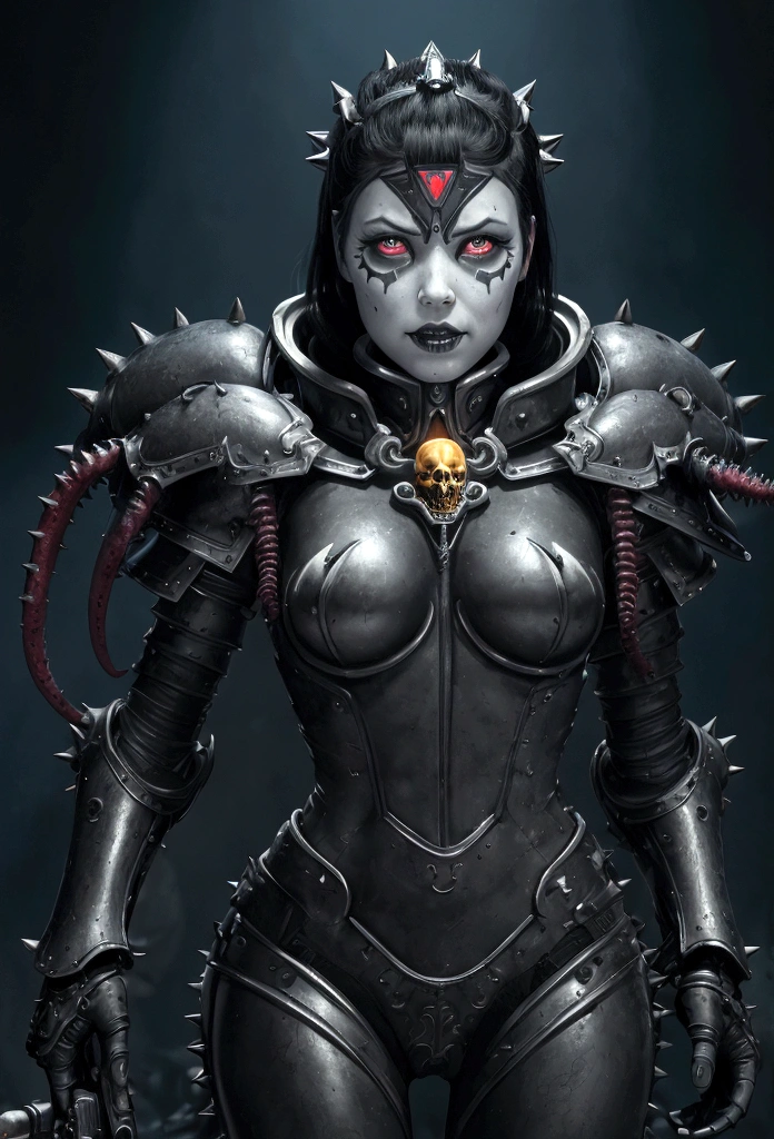 a gorgeous adepta sororitas from the movie tron, glowing skull armor, spikes, teeth, monster, dirty tentacles, pus pimples, cracked truenurgle, detailed face and eyes, beautiful lips, extremely detailed, 1girl, oil painting, concept art, dark fantasy, cinematic lighting, dramatic shadows, vibrant colors, moody atmosphere, hyper detailed, 8k, photorealistic
