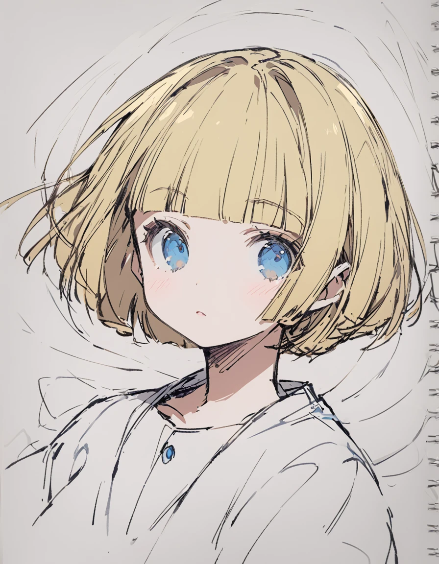  魔法学園でBlondeの女の子が食堂でオムライスを食べる(Sketches), (Open Close), (Small body), (Blonde:1.5） (Short Bob Hair:1.4), (Blue eyes)(Blunt bangs:1.3)
