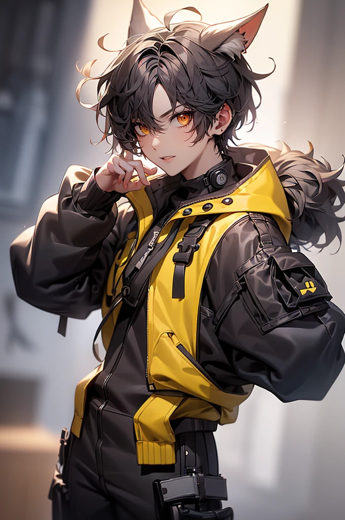 (4K works))、masterpiece、(top-quality)、Korean Male、Adult male、((Adult 26 years old))、((Adult older brother))、((werewolf man))、((The Man with Wolf Ears))、((Face similar to Hyun Jin))、Cool Men、tall、((Glaring expression))、((Strong eyes))、((Black cool werewolf fashion))、((Long sleeve long trouser style))、((smaller face))、Slim body、((hooligan))、((Black short-haired))、((Yellow eyes))、((Shot alone))、((Solo Photography))、Professional Photos、((Emoticon pack))、((emoji pack))、Wolf's Pose、((Werewolf costume))、10 emojis、10 poses and facial expression emojis