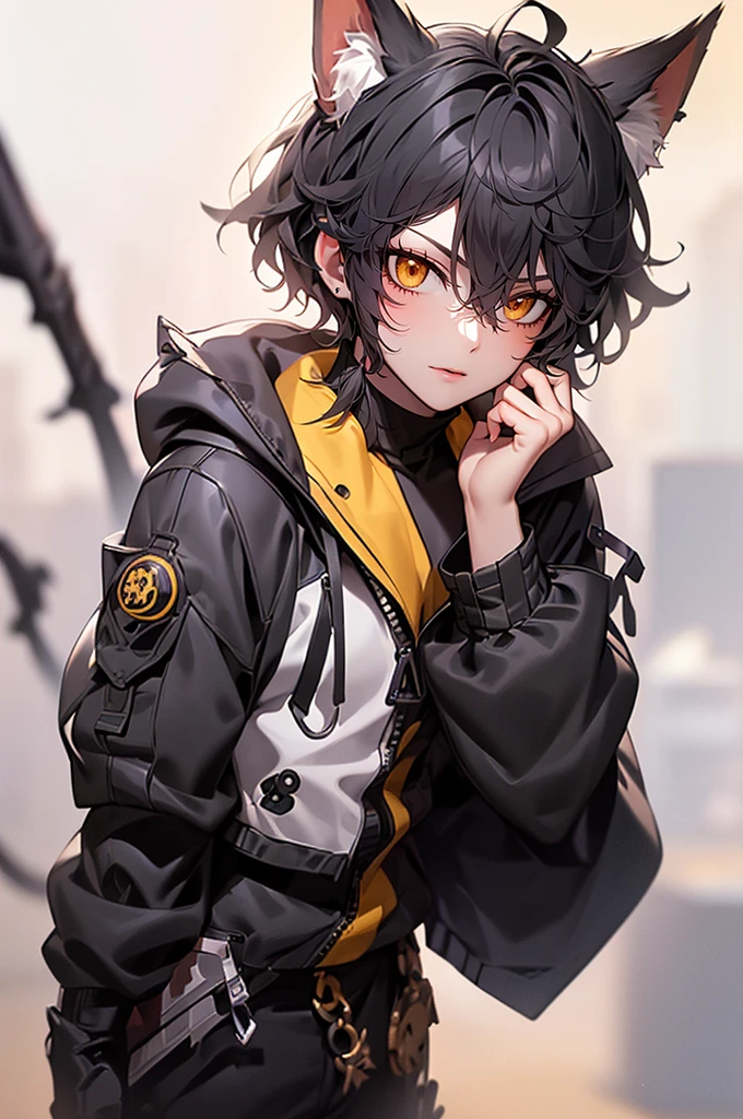 (4K works))、​masterpiece、(top-quality)、Korean Male、Adult male、((Adult 26 years old))、((Adult older brother))、((werewolf man))、((The Man with Wolf Ears))、((Face similar to Hyun Jin))、Cool Men、tall、((Glaring expression))、((Strong eyes))、((Black cool werewolf fashion))、((Long sleeve long trouser style))、((smaller face))、Slim body、((hooligan))、((Black short-haired))、((Yellow eyes))、((Shot alone))、((Solo Photography))、Professional Photos、((Emoticon pack))、((emoji pack))、Wolf's Pose、((Werewolf costume))、10 emojis、10 poses and facial expression emojis