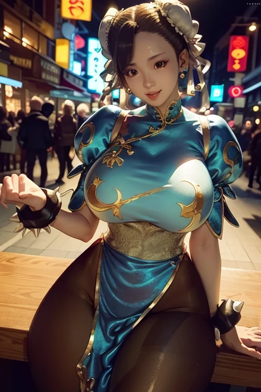 (masterpiece), 最OK质量, 最OK质量,  Detailed and complex, The The original,high resolution,full-body shot。
(16 years old),Very detailed_Eye, Very high，Sexy,Oversized thick breasts,Lengthen the waist，Huge breasts (((Full and soft breasts,)))(((Large Breasts))) (((Cleavage)))，Thin legs，Very thick leg muscles，
(Eyeliner:0.5),(blush:0.5),Blonde hair,简约钻石earrings,Delicate skin, Double tail, 
Viewer, 淡淡的Smile, Perfect fingers, Beautiful hands, OK,
ring，earrings
(Ambient Light:1),(work:1.3), (最OK质量, high resolution, Reality, The original, 8K,masterpiece, ),最OK质量, Masterpiece 8K.Human Development Report. High Rib:1.2, Film Grain, Blurry Bokeh:1.2, lens flare, (Vibrant colors:1.2), (Beautifully),on the table,超Reality的,32k,Extremely detailed CG Unity 8K wallpaper, 最OK质量,Rainbow Latex Dress,Colorful slime clothes,Deep turtleneck sweater,Rainbow Slime Dress,black bob haircut,Silver wavy hair,(Over the knee boots:1.2),Cowboy shooting, street, 中国street, (Film Grain:1.2), (Film Covering:1.3), night,Smile,open mouth,Mouth details,Parties,Full body pantyhose, Huge breasts