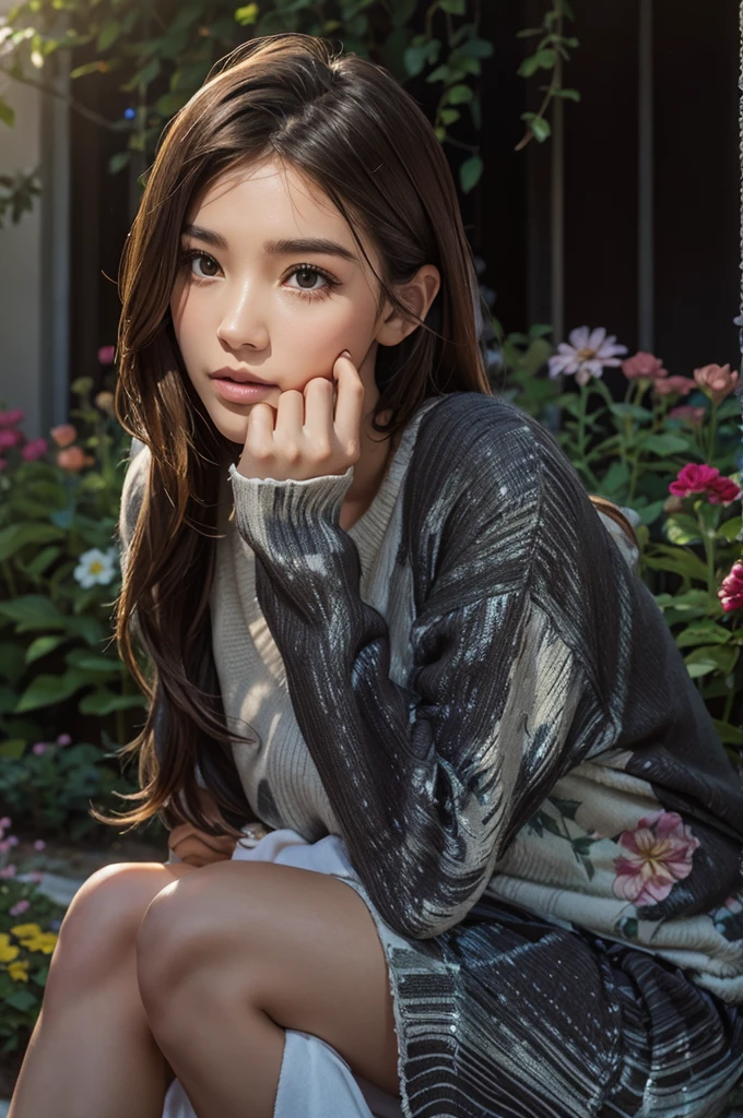 2.5d , outdoor, daytime, in the flower garden