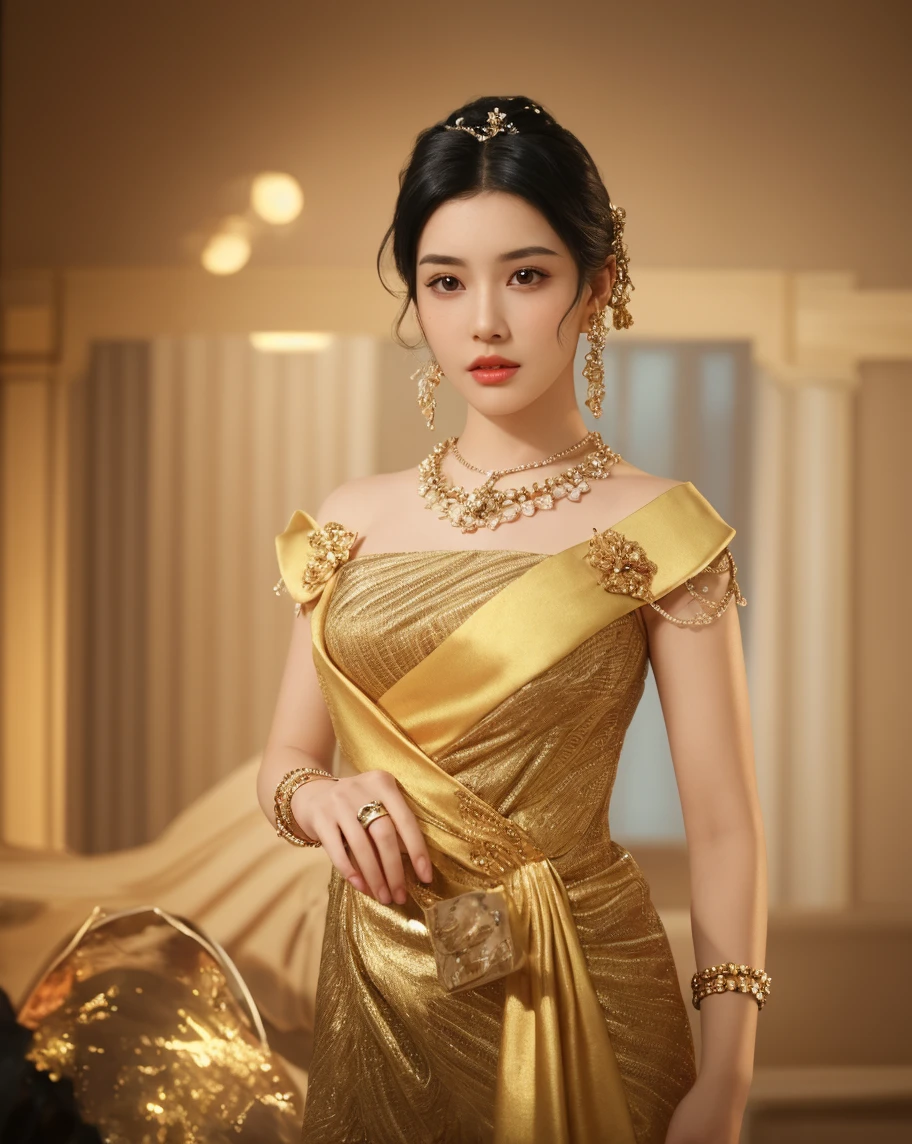 Full figure, -clinging shooting, 18 years old, golden firefly clothes, strap clothes, glowing clothes, ornaments, exquisite faces, details, hands, ultimate details, amazing magnificence, Pedaipan style, fiber hair, glowing golden iris, ((glowing flower)), sitting,