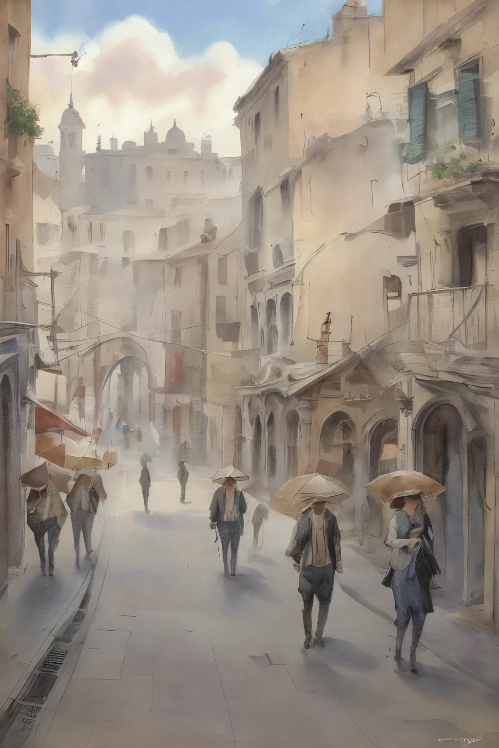 A masterpiece captured in the best quality, this photograph bewitchingly portrays a bustling, timeless townset on dirt streets lined with well-worn buildings. The intricate details of the architecture, the worn shutters, and the aged facades are hyper-detailed, showcasing every weather-beaten crack and crevice. A soft vignette frames the central scene, drawing the viewer's eye to the busy town square, where people of all ages can be seen going about their daily lives. The warm, muted colors evoke a sense of nostalgia, casting a spell that makes the viewer feel as though they have stepped back in time. This ultra high-resolution