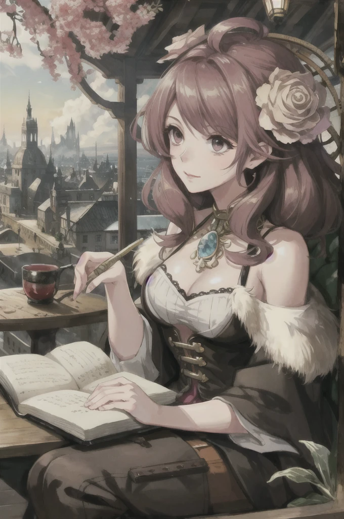 a girl sitting on a pile of snails in a city, boris valejo. octopath traveler, octopath traveller style, octopath voyager, by Akihiko Yoshida, high detailed official artwork, official art, posuka demizu, octopath traveler, guweiz, vanillaware artwork, artwork in the style of guweiz, highly detailed exquisite fanart