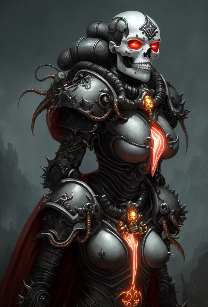 a gorgeous adepta sororitas from the movie tron, glowing skull armor, spikes, teeth, monster, dirty tentacles, pus pimples, cracked truenurgle, detailed face and eyes, beautiful lips, extremely detailed, 1girl, oil painting, concept art, dark fantasy, cinematic lighting, dramatic shadows, vibrant colors, moody atmosphere, hyper detailed, 8k, photorealistic
