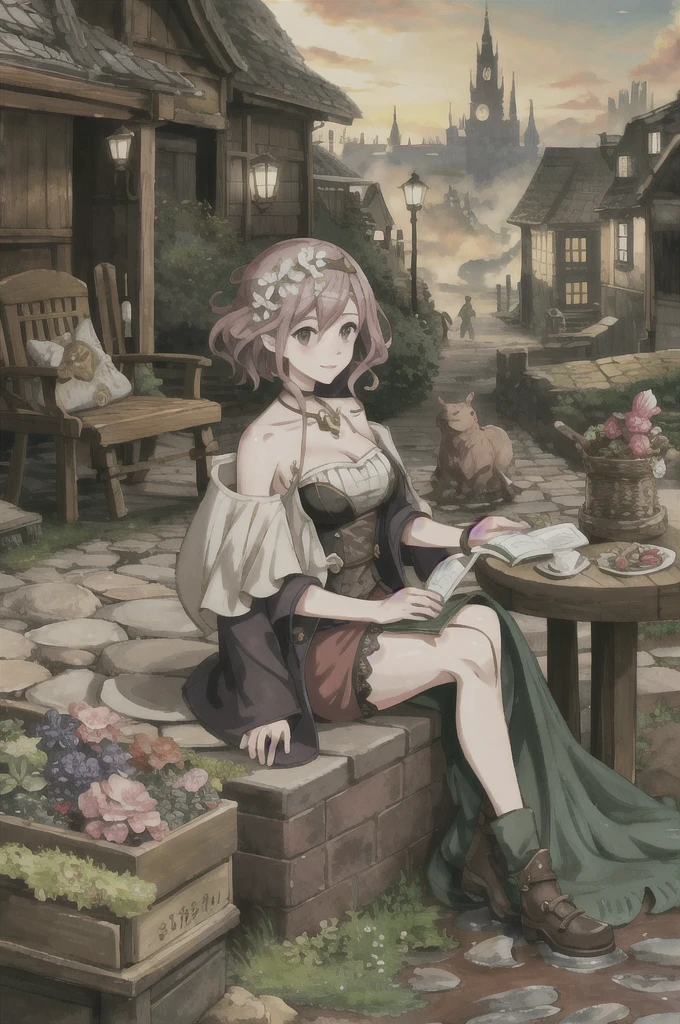 a girl sitting on a pile of snails in a city, boris valejo. octopath traveler, octopath traveller style, octopath voyager, by Akihiko Yoshida, high detailed official artwork, official art, posuka demizu, octopath traveler, guweiz, vanillaware artwork, artwork in the style of guweiz, highly detailed exquisite fanart
