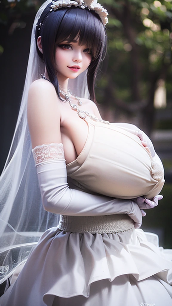 a white girl with super large breasts the size of car tires with her nipples protruding up to 5 cm is breastfeeding her