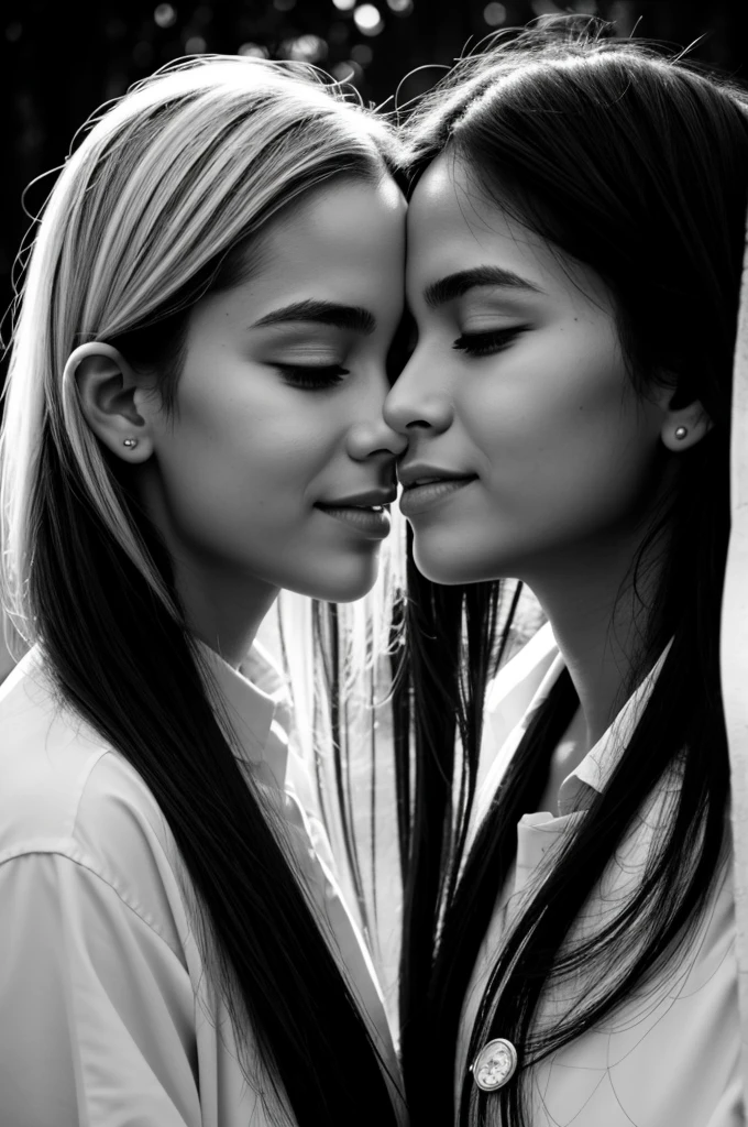 Two souls merging, in black and white
