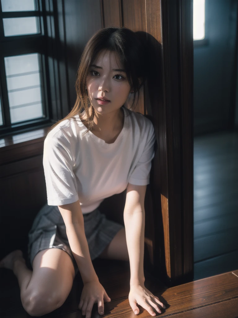 1girl, 19yo, woman, masterpiece, best quality, highest quality, cinematic lighting, (volumetric lighting), extremely detailed CG unity 8k wallpaper, focused, 8k wallpaper, extremely detailed, ultra realistic, photorealistic, sharp focus, absurdres, (HDR:1.2), (high contrast), photograph, detailed and intricate, instagram, portrait, highly detailed, digital painting, artstation, concept art, smooth, sharp focus, illustration, cinematic lighting, (whole body:1.2), (big breast:1.3), exposed thighs, (show legs), (beautiful white thigh), Skirts should be shortened, look at the viewer, uniform school, full body photo, (bent over with hands on knees),
