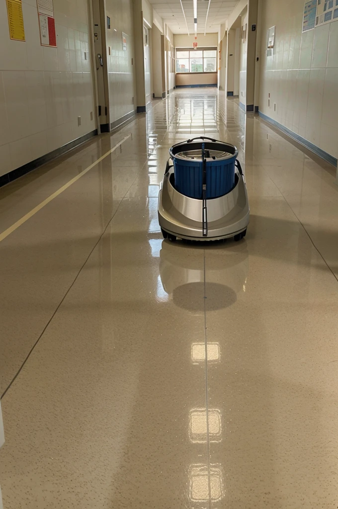 sweeping the floor in a school hallway, high school, sweeping, clean detailed, super clean,