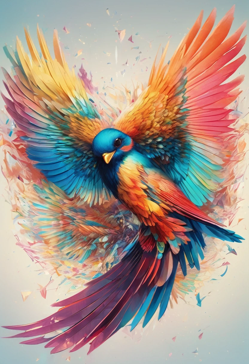 A perfectly geometric bird, Intricate and highly detailed work by Android Jones, Emily Kyle, rossdraws, Andre Wolin, Cui Cheng, Fluid ink and oil splash art fantasy art, Album Cover Art, Amazing depth, Perfect proportion, Human Development Report, 8k resolution, A perfectly balanced style, glare, Soft colors,An ultra-detailed masterpiece created by Prompt Engineering