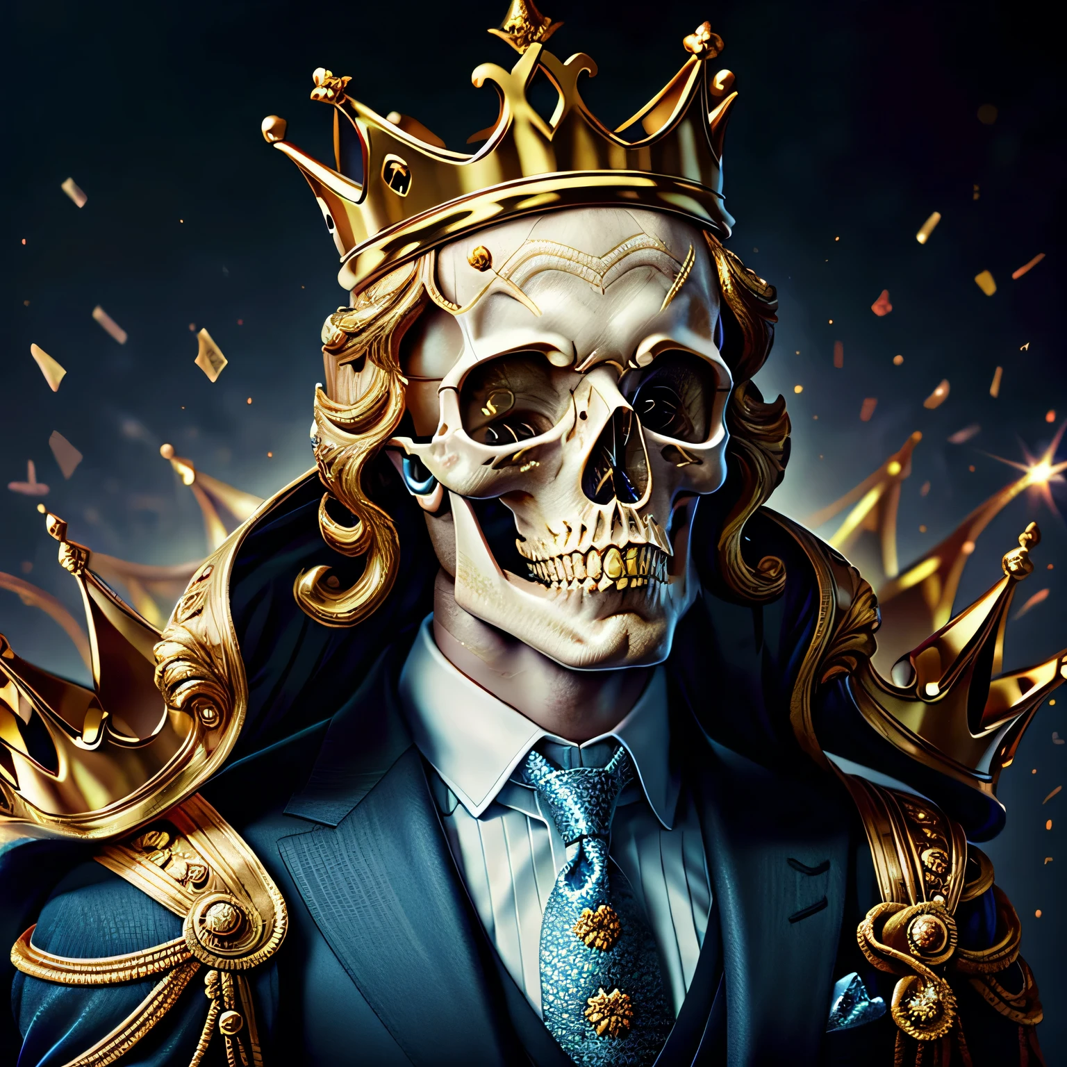 A skull with a crown and a suit,