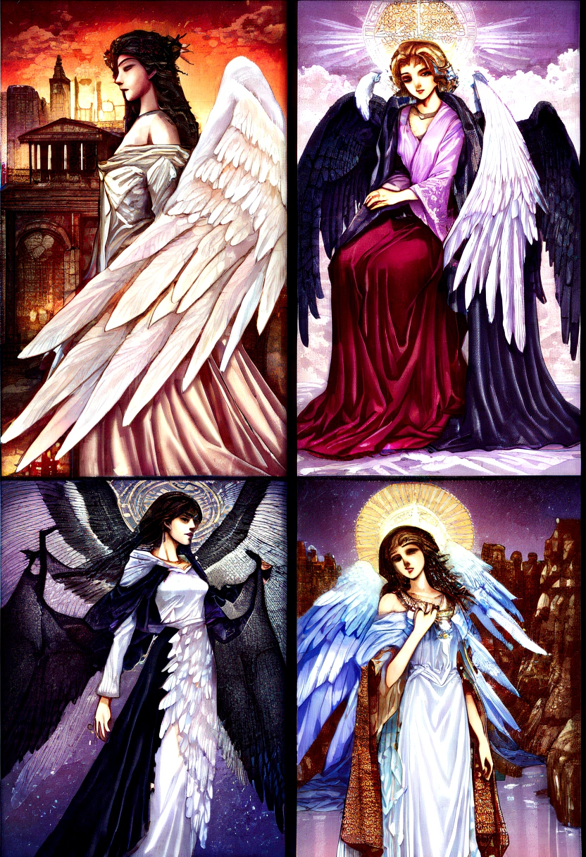 (Numerous award-winning masterpieces, The details are incredible, Textures and maximum detail), (full-body standing image:1.8), (Upper body up:0.3), (Surrealism:1.4), (Practical:1.3), (The best quality real texture skin), (Exquisite round symmetrical eyes), (Carefully drawn beautiful face), (Holy shining angel ring on head:1.8), ((Medieval World)), (The Lord's Black Angel or the Lord's Day Angel:1.6), (full-body standing image:1.8), (Beautiful and kind eyes), (She had a happy smile on her face), (Beautiful eyes full of sympathy), (full-body standing image:1.8), Lots of bright and majestic clouds and sky, (Halo optical phenomenon:1.3), (Angels dancing in the background), (Dramatic lighting), (Majestic views), (His expression was calm, Full of tenderness,very beautiful;), ((Huge wings,There are pure white feathers behind the shoulders)), (((Folding wings))), glass earrings in ears, (((Dramatic photos))), (twilight), (Sunset), (twilight霭), (sacred posture), (blond hair), (Silver Hair), (Brown hair), short hair, ((Search up)), ((look down)), ((提供full-body standing image)), (She wore a simple necklace around her neck,Exquisite workmanship), Ancient ruins covered with plants, Great temple, cathedral, Temple ruins, Featured temples, (Luminous magic circle), 古城堡的ruins, 荒废的ruins, ruins, The site of a clear water source, Holy Light, epic realistic, ((Neutral Color)), (Human Development Report:1.5), (Pastel colors:1.2), Ultra Detailed, change, Warm Lights, Dramatic lighting, (Intricate details:1.1), Complex background,
information