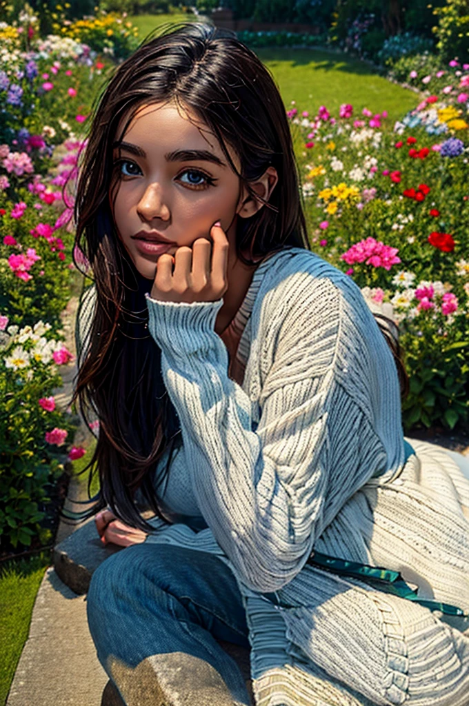 2.5d , outdoor, daytime, in the flower garden