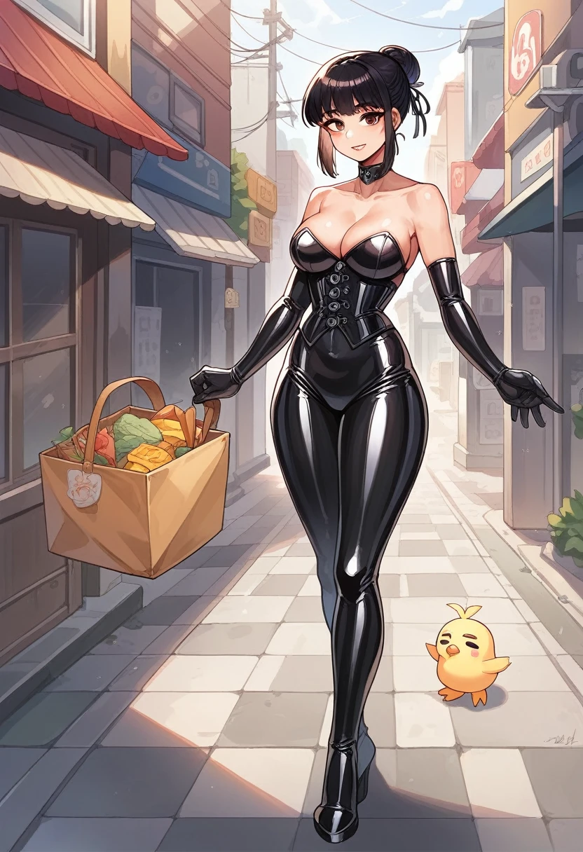 Araffe woman in a corset posing on a street., in a leather corset, japanese goddess, wearing atsuko kudo latex suit, korean girl, beautiful south korean woman, korean woman, chica sexy, cruel korean gothic girl, sakimichan hdri, gorgeous young korean woman, wearing black latex suit, beautiful asian girl, attractive style