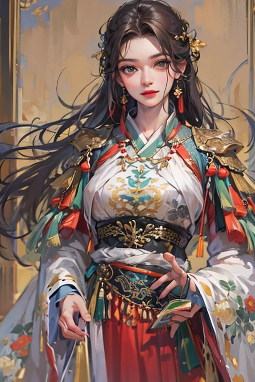 (masterpiece:1.2, best quality), (very detailed face, Real picture, realistic skin, realistic body, intricate details), alone, 1milf, Hanfu, Chinese armor,full body