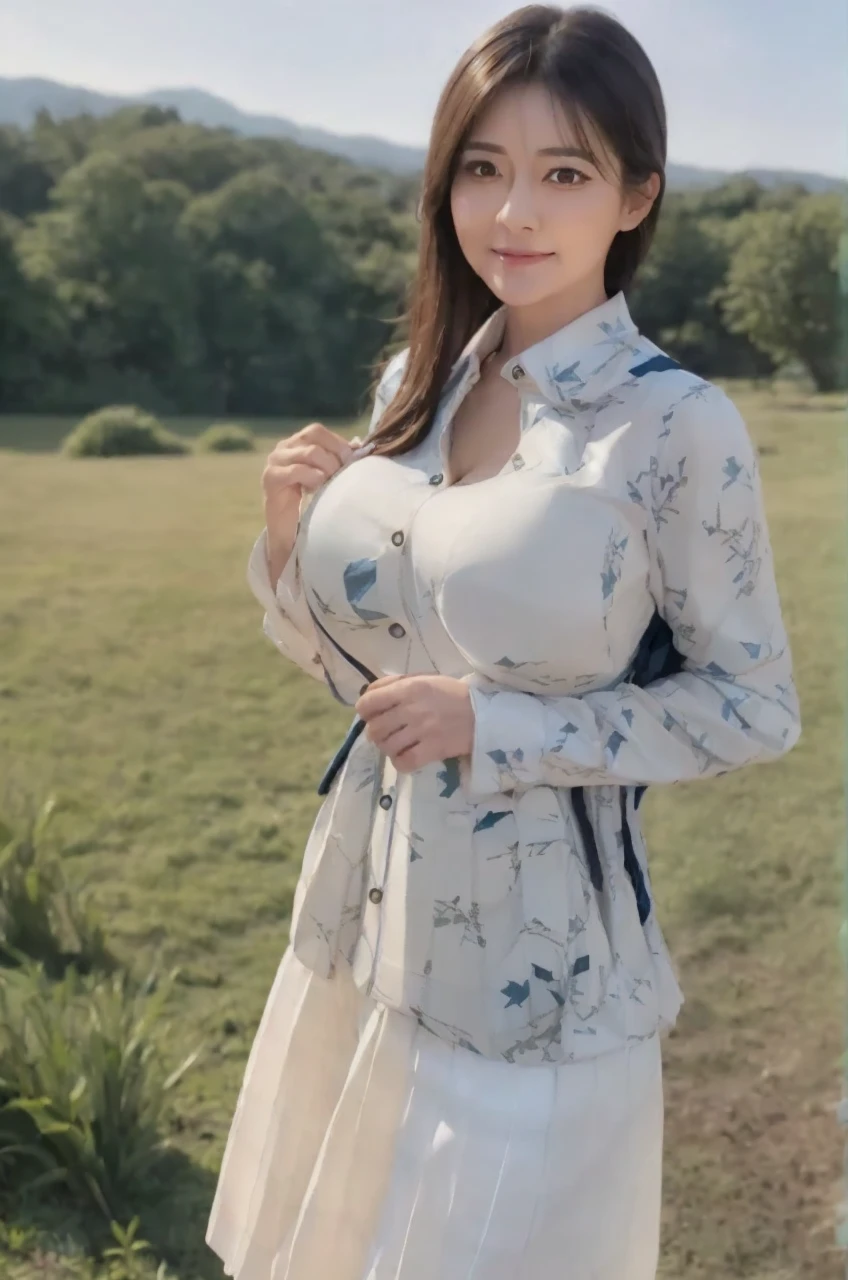 marian rivera,((White collar shirt、Light blue plaid pleated skirt:1.4)、foot, enchanting smile, closed clothes, polite attire, The face of beauty , Because I'm slender , abs:1.4, 30 years old, ((1 girl, alone)), ((full body)), ((huge breasts:1.3)), Breastfeeding A. to, (K, Raw photo, highest quality, Masterpiece 11.4), (realistic, photo-realistic:1.37), (micro:1.4), exposed , ((diamond necKlace)), earrings, glamorous, white sKin, ((in a luxurious hall), looK at viewers, thick brunette hair, long hair, (lit), dynamic pose, (), ((beautiful eyes), erotic, HDR, very detailed, ambient occlusion, nature, harmonious composition, fine art photography, beauty , excellent anatomy, exposed detail