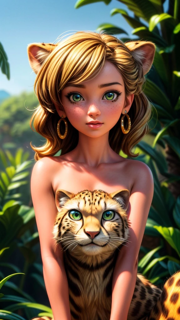 A beautiful young woman (Emma Watson) in a skimpy string bikini, happily showering with her large pet cheetah, joyfully scrubbing herself and the sad cheetah, hyper-realistic, photorealistic, 8k, masterpiece, award-winning photography, dramatic soft lighting, detailed facial features, detailed eyes, detailed lips, long eyelashes, buxom figure, shapely buttocks, serene expression, affectionate interaction with cheetah, lush tropical shower room setting, ornate tiled walls, steam and water droplets, dynamic composition, vibrant colors, cinematic quality