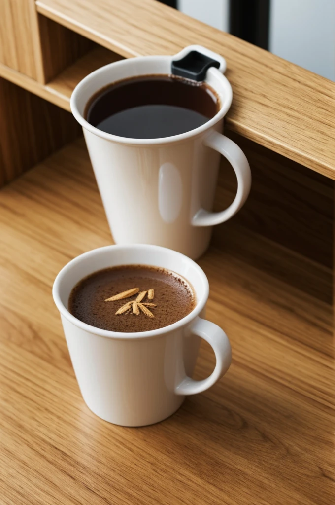 A cup where the handle is attached to the inside