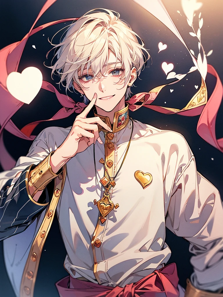 clear line drawing, transparent watercolor, clear shading, beautiful young man, slim,finger heart, Fashionable everyday wear, convey love, inner strength, ❤️, loves it,high quality, Amount to draw, pixiv illustration,smile, {{{man make heart symbol with fingers,make heart symbol with index fingers and middle fingers}}},