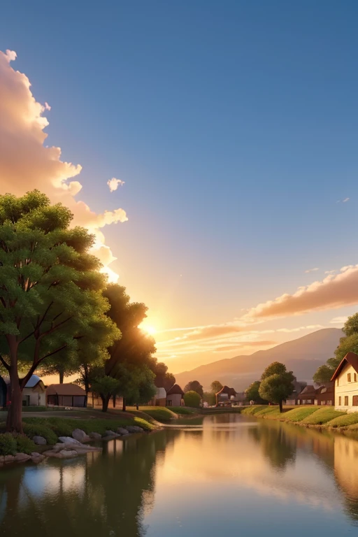 Page 1:
Image of a bright sunrise over a quiet town.
Storyteller: In a serene town surrounded by nature...