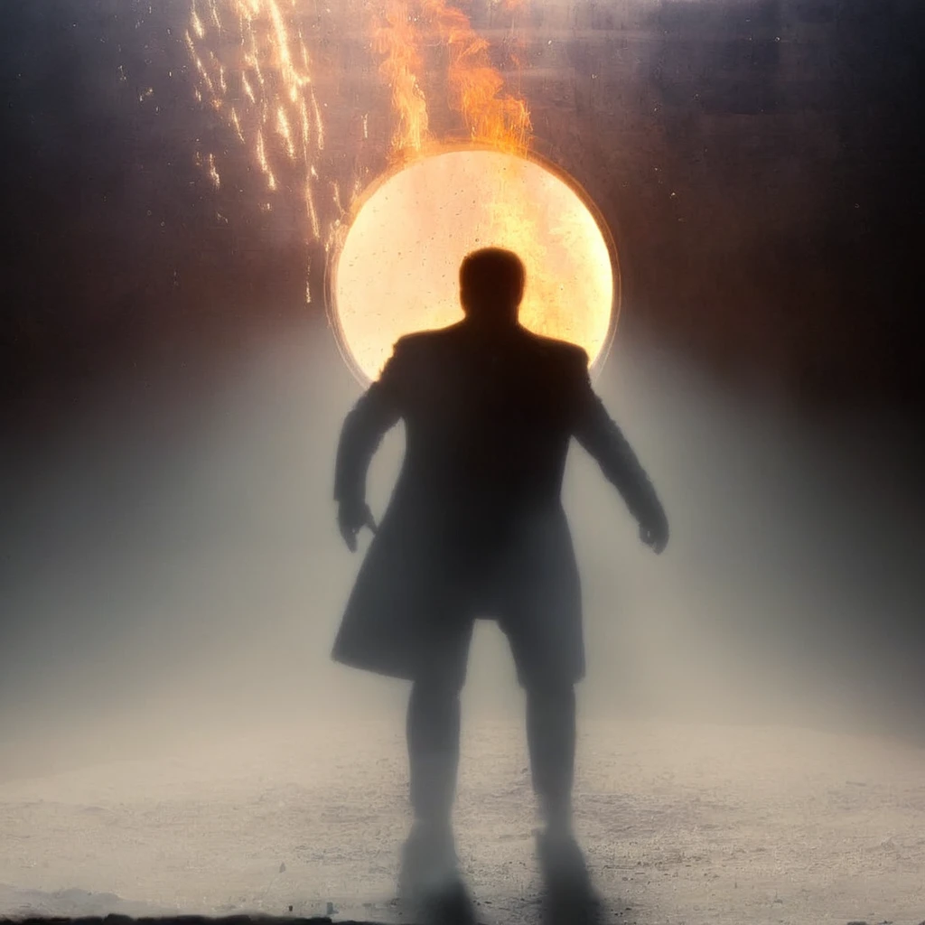 cinematic film still of Best Cinematography a man is being sucked into a black hole circle in a dark messy room underground with sparks and dust particles and fire ring on Kodak Motion Picture Film Style, shallow depth of field, vignette, highly detailed, high budget, bokeh, cinemascope, moody, epic, gorgeous, film grain, grainy