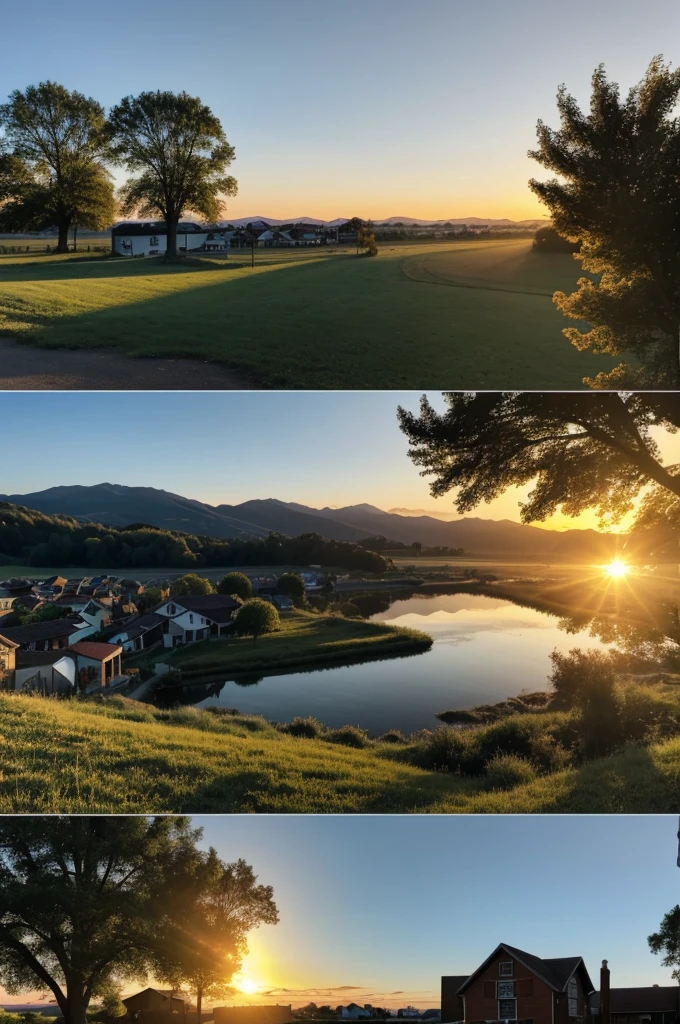 Page 1:
Image of a bright sunrise over a quiet town.
Storyteller: In a serene town surrounded by nature...
Image of Lucas waking up with a smile.
Storyteller: Live Lucas, a young man full of energy and passion for exercise.
