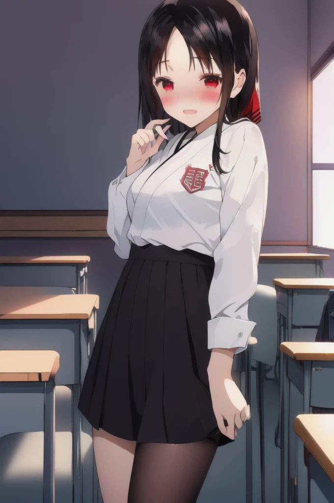 Red Eyes、、Black Hair、Pull up your skirt、high school girl、Japanese 、classroom、Pull up your skirt、Showing panties、Showing panties、Blushing、Blushing、Embarrassed、Glamorous expression