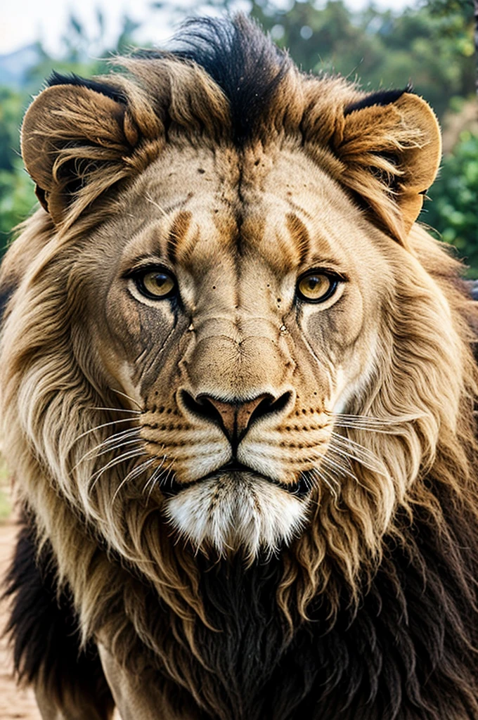 Lion his face is upper side and mood is angry