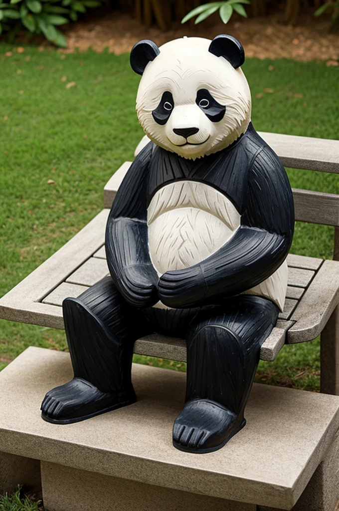 Tires in the shape of a bench with the figure of a panda