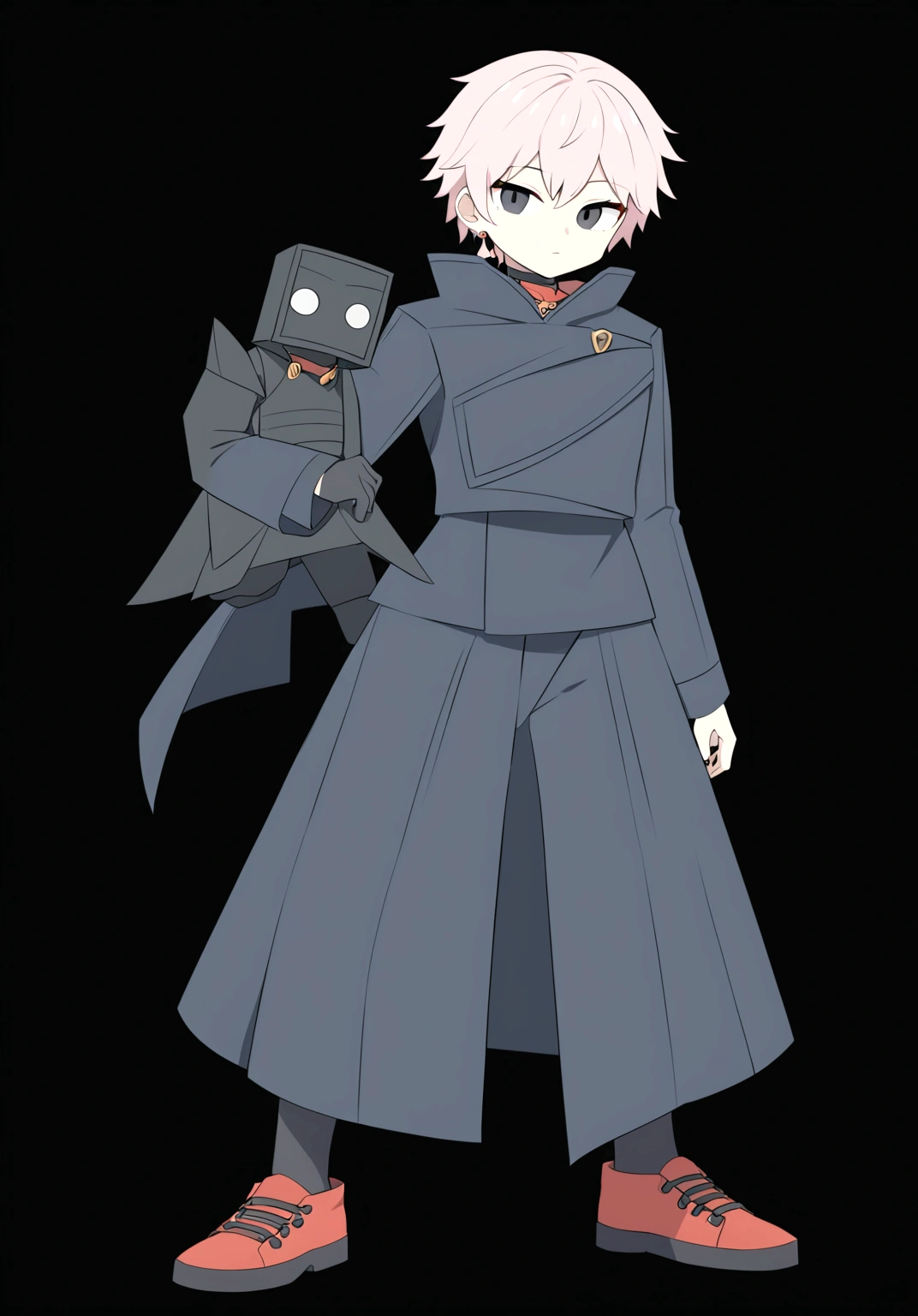 a close up of a black and white pirate paper toy, in a dark space mercenary outfit, pitch black skin, he is wearing a black, roblox avatar, black armored uniform, ( ( deep black eyes ) ), pitchblack skin, black shiny armor, black shirt underneath armor, black heavy armor, dark artslabcoats, dark themed, full body;