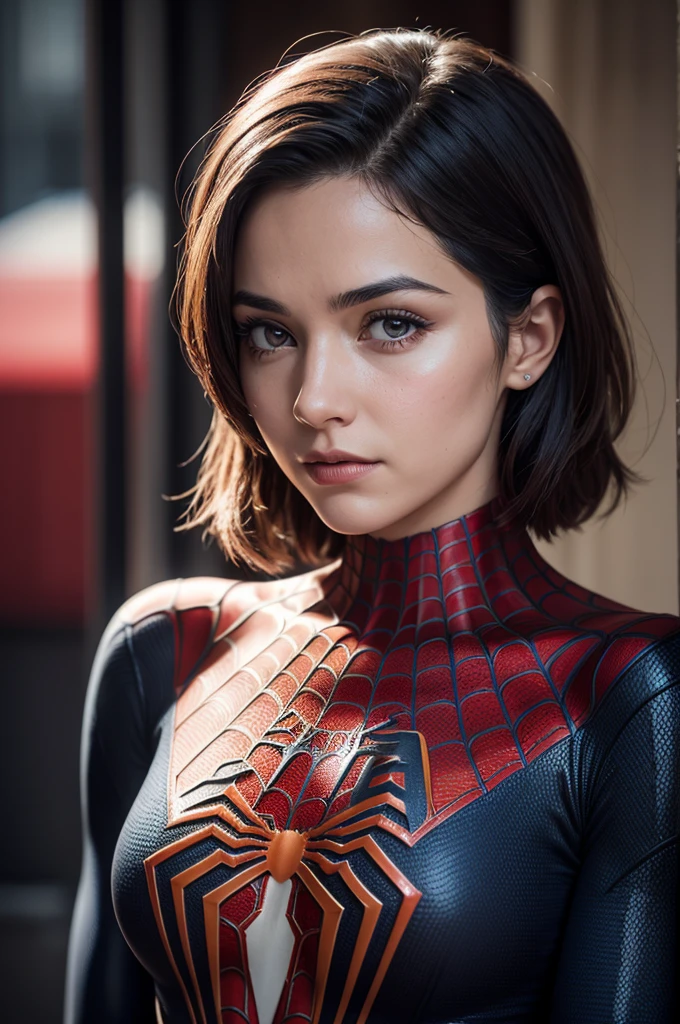 A photograph of Spider-Man, without mask, the 20s, bonitas, face detailed, looking at the camera, portraite, 8k hd, high qualiy