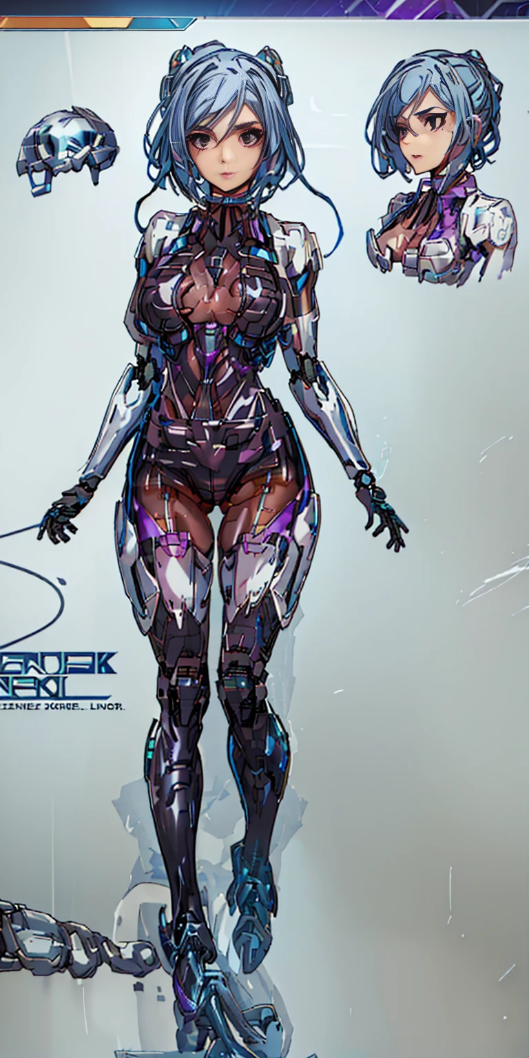 Futuristic body、Head and arms of anime characters, Girl in mecha network armor, beautiful girl, perfect anime woman, Technology for body and legs,  Female body, Female Mecha, Translucent body，Biological laboratory background， black thighhighs, plaid skirt, knee boots, ribbon choker, 