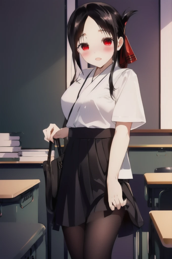 Red Eyes、、Black Hair、Pull up your skirt、high school girl、Japanese 、classroom、Pull up your skirt、Showing panties、Showing panties、Blushing、Glamorous expression、スカートをたくしあげる