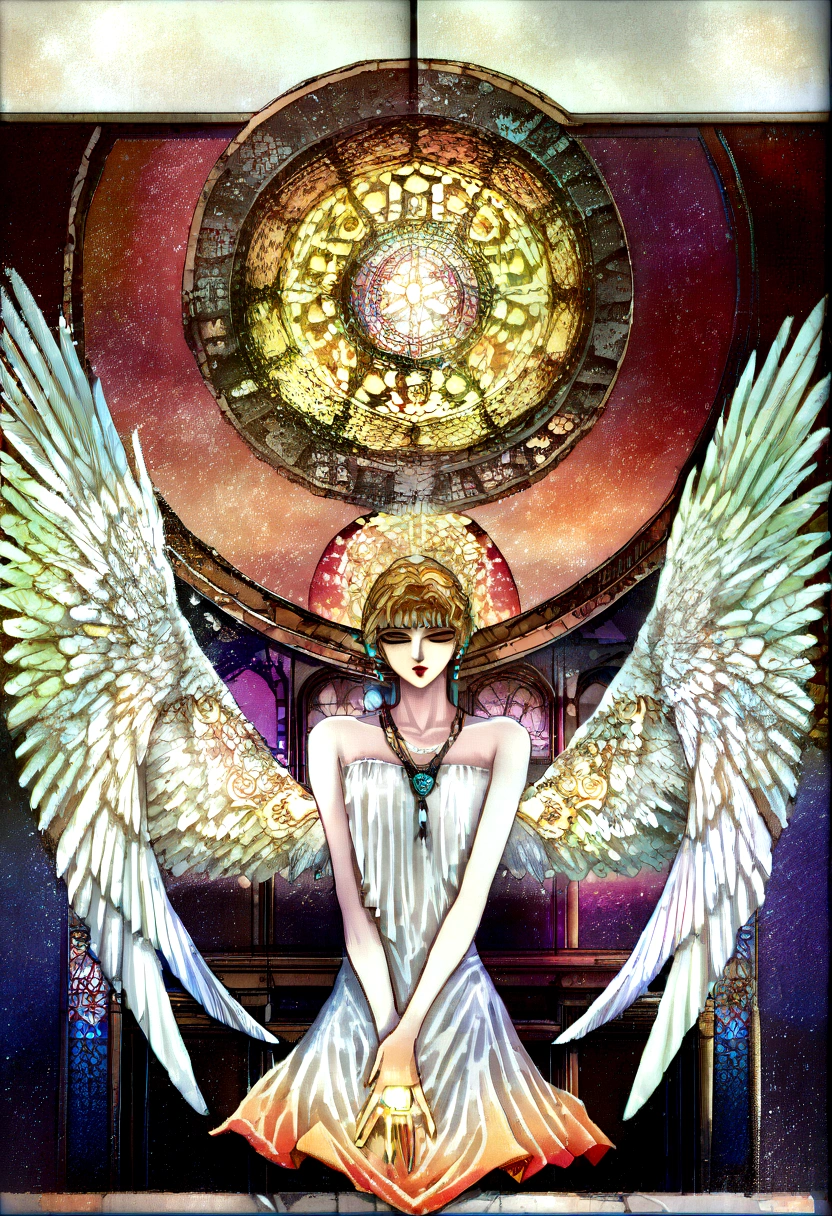 (Numerous award-winning masterpieces, The details are incredible, Textures and maximum detail), (full-body standing image:1.8), (Upper body up:0.3), (Surrealism:1.4), (Practical:1.3), (The best quality real texture skin), (Exquisite round symmetrical eyes), (Carefully drawn beautiful face), (Holy shining angel ring on head:1.8), ((Medieval World)), (The Lord's Black Angel or the Lord's Day Angel:1.6), (full-body standing image:1.8), (Beautiful and kind eyes), (She had a happy smile on her face), (Beautiful eyes full of sympathy), (full-body standing image:1.8), Lots of bright and majestic clouds and sky, (Halo optical phenomenon:1.3), (Angels dancing in the background), (Dramatic lighting), (Majestic views), (His expression was calm, Full of tenderness，very beautiful;), ((Huge wings，There are pure white feathers behind the shoulders)), (((Folding wings))), glass earrings in ears, (((Dramatic photos))), (twilight), (Sunset), (twilight霭), (sacred posture), (blond hair), (Silver Hair), (Brown hair), short hair, ((Search up)), ((look down)), ((提供full-body standing image)), (She wore a simple necklace around her neck，Exquisite workmanship), Ancient ruins covered with plants, Great temple, cathedral, Temple ruins, Featured temples, (Luminous magic circle), 古城堡的ruins, 荒废的ruins, ruins, The site of a clear water source, Holy Light, epic realistic, ((Neutral Color)), (Human Development Report:1.5), (Pastel colors:1.2), Ultra Detailed, change, Warm Lights, Dramatic lighting, (Intricate details:1.1), Complex background,
information

