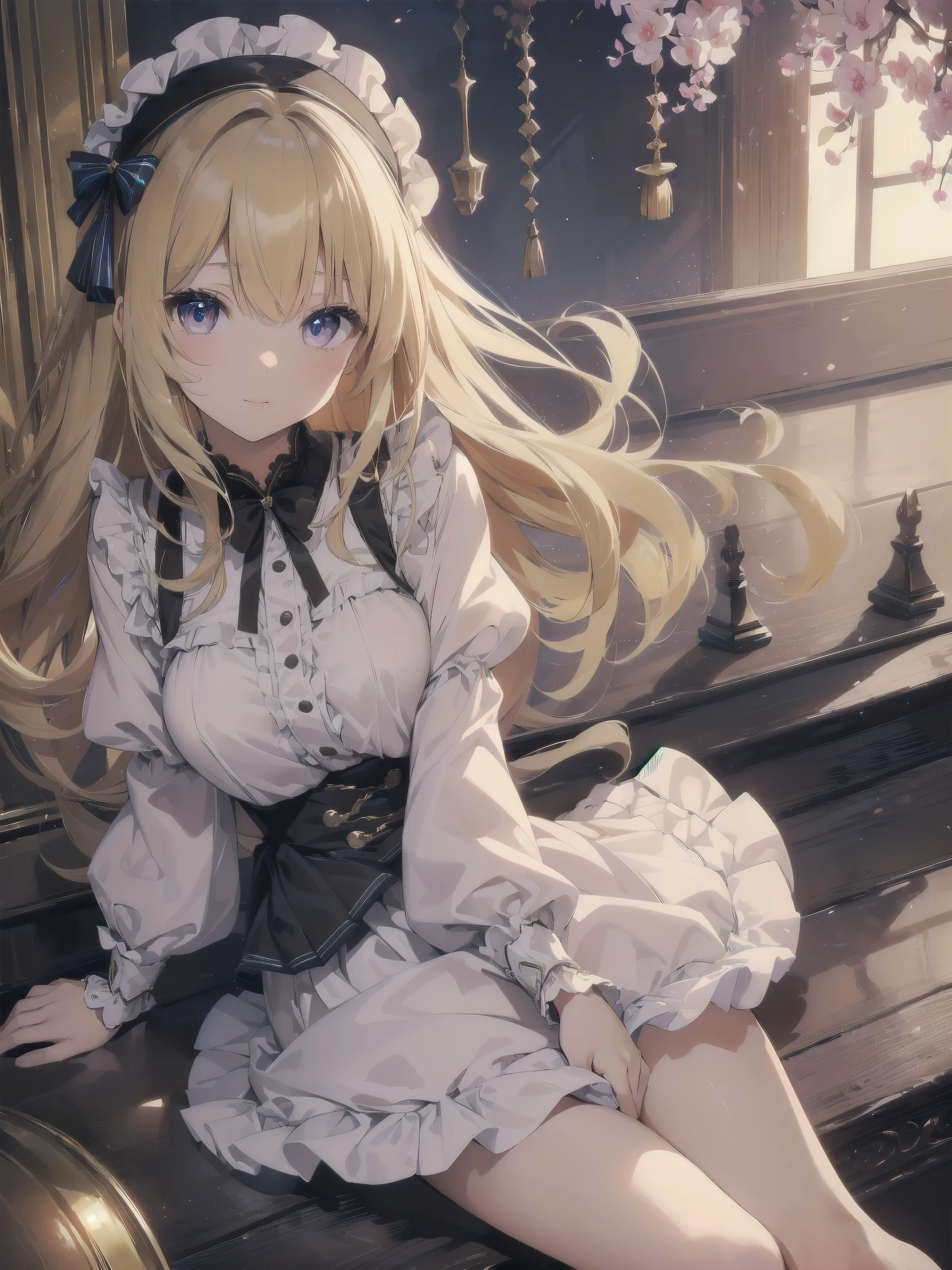 ((傑作 Highest quality:1.4)), ((Tabletop, Highest quality)), (8K quality), (Detailed Background:1.3), (Detailed face:1.3), (Cute Teenage Girls, alone),Beautiful portrait、Delicate body、Frilled blouse,Long Check Skirt,Vintage, Long blonde hair,Cinematic Light,A small smile,Tilt your head、Lying in a fluffy bed、sunlight、Shaking breasts、、Nipples、((She spreads her legs wide to show her pussy))、Flip Skirt、High class clothing、Rainbow glow, Beautiful sparkle,