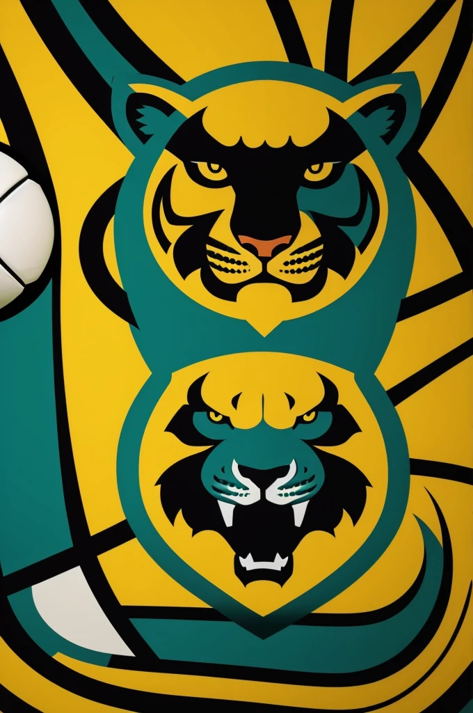 Shield of a soccer team called Aragua futbol club integrates a tiger and a soccer ball in teal and yellow colors 