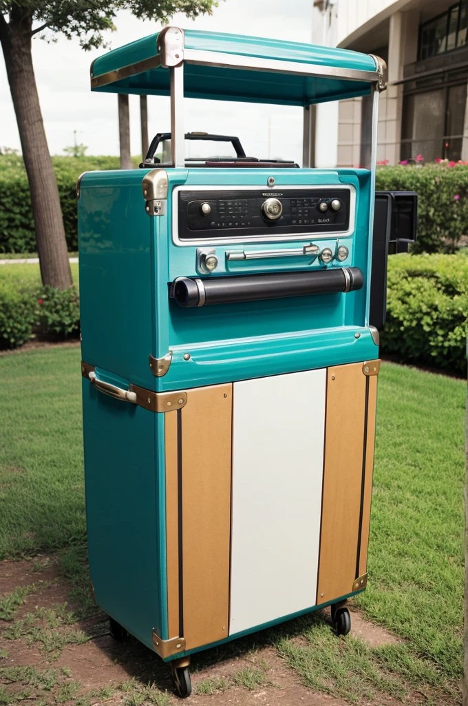 A trolly suitcase turned into a transistor radio 
