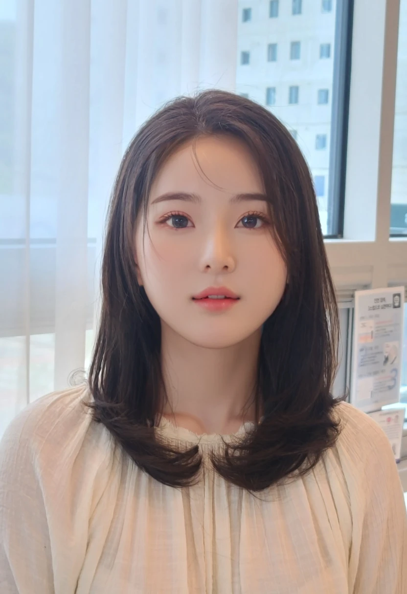 Best Quality, 8k, Masterpiece, (Portrait: 1.3), (photo realistic:1.4), (hyper realistic:1.4), Sharp Focus, looking at viewer, (smoother lighting:1.1), (increase cinematic lighting quality:0.9), realistic lighting, backlighting, light on face, ray trace, (brightening light:1.2), (Increase quality:1.4), sharp detail, (best quality real texture skin:1.4), finely detailed eyes, black_eyes, finely detailed face, 25 year old Korean woman