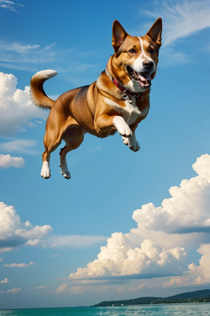 Dog floating in sky
