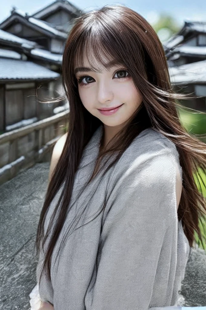 Ultra High Definition,excellent image quality,Rich Colors,8k,32k,Lifelike Images,realistic,photorealistic,masterpiece,ultra-detailed,Deep Contrast,High Fidelity,True-to-Life Colors,Optimal Performance,Top-Notch,Authentic,Close-to-reality,Charming,cute,Angelic,japanese girl,Long straight hair,Selfie view,Upward glanc.a snapshot showing the whole body.A casual moment in winter.the sky is a little clear.at japanese townscape