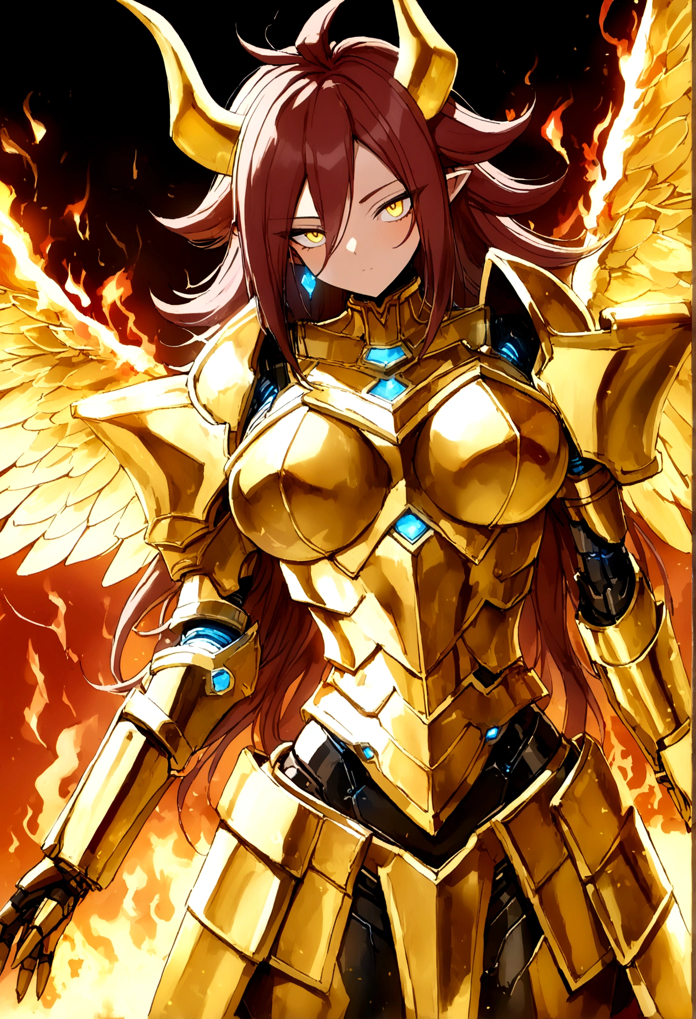 ((Lightning Power)), ((Electricity)), ((Fire Background)), ((Lightning Storm)), ((Power Erupting)), (((((android 21))))), ((((Genkidama)))), (((Evil Power))), (((white Coat))), (((Busty))), (((((Big breast:1,3)))), luxury bustier corset, (((silver hair))), (((Very slim waist))), propotional body, ((Gorgeous)), (((Fire Blazing Horns))), ((((gold wings))), masterpiece, hyperdetail, ambient effect, digital effect, (((Fire Gold Armor))), (((Lightning Gold Wings)))