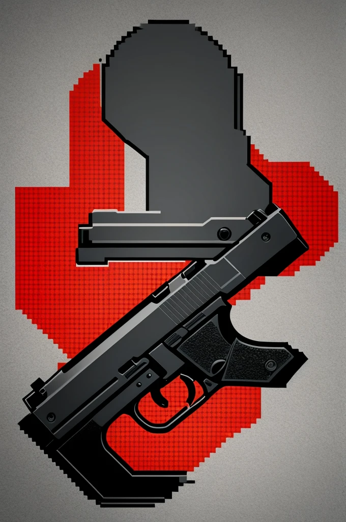 A gun logo in pixel style