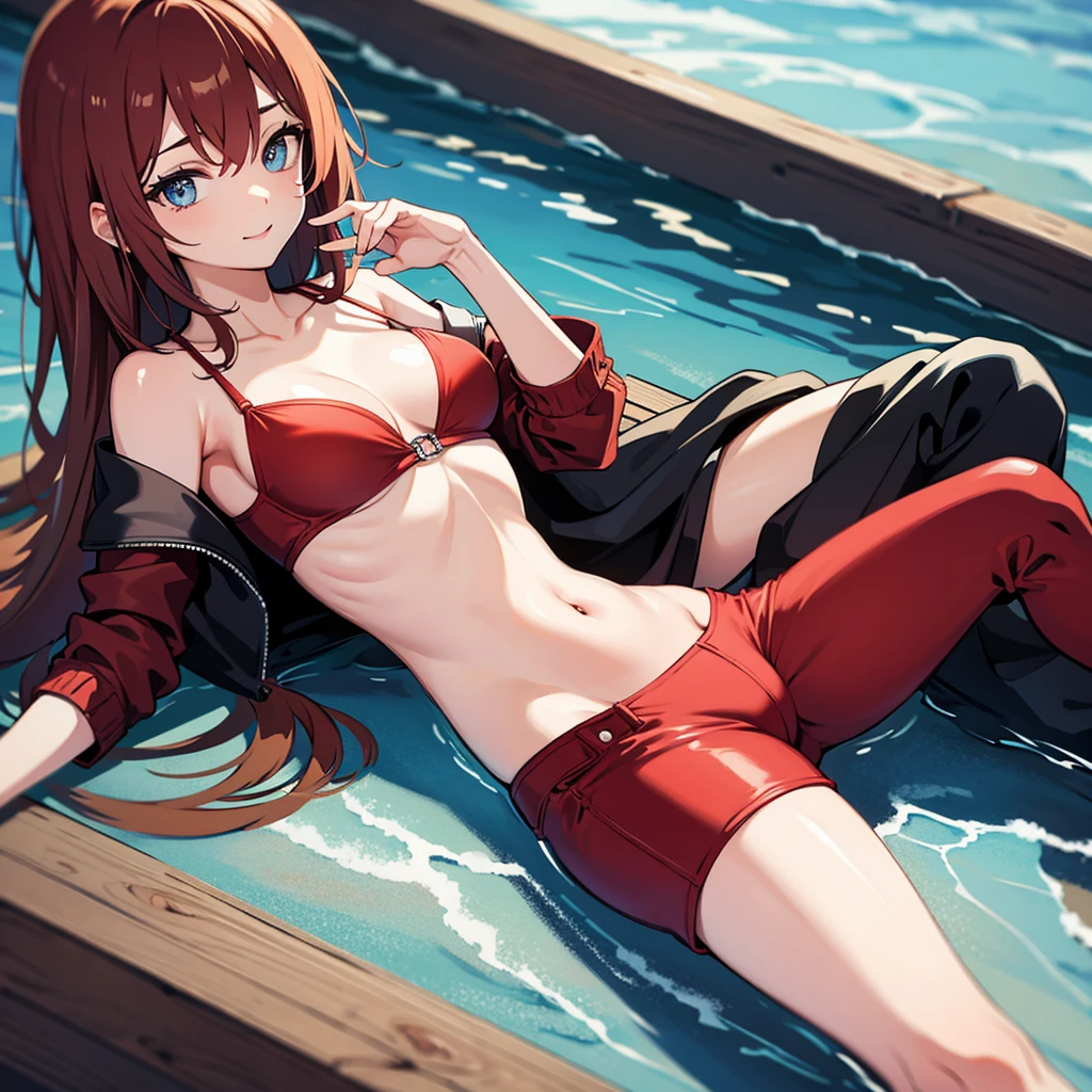 Seductively looking at camera, seductive pose, red bikini