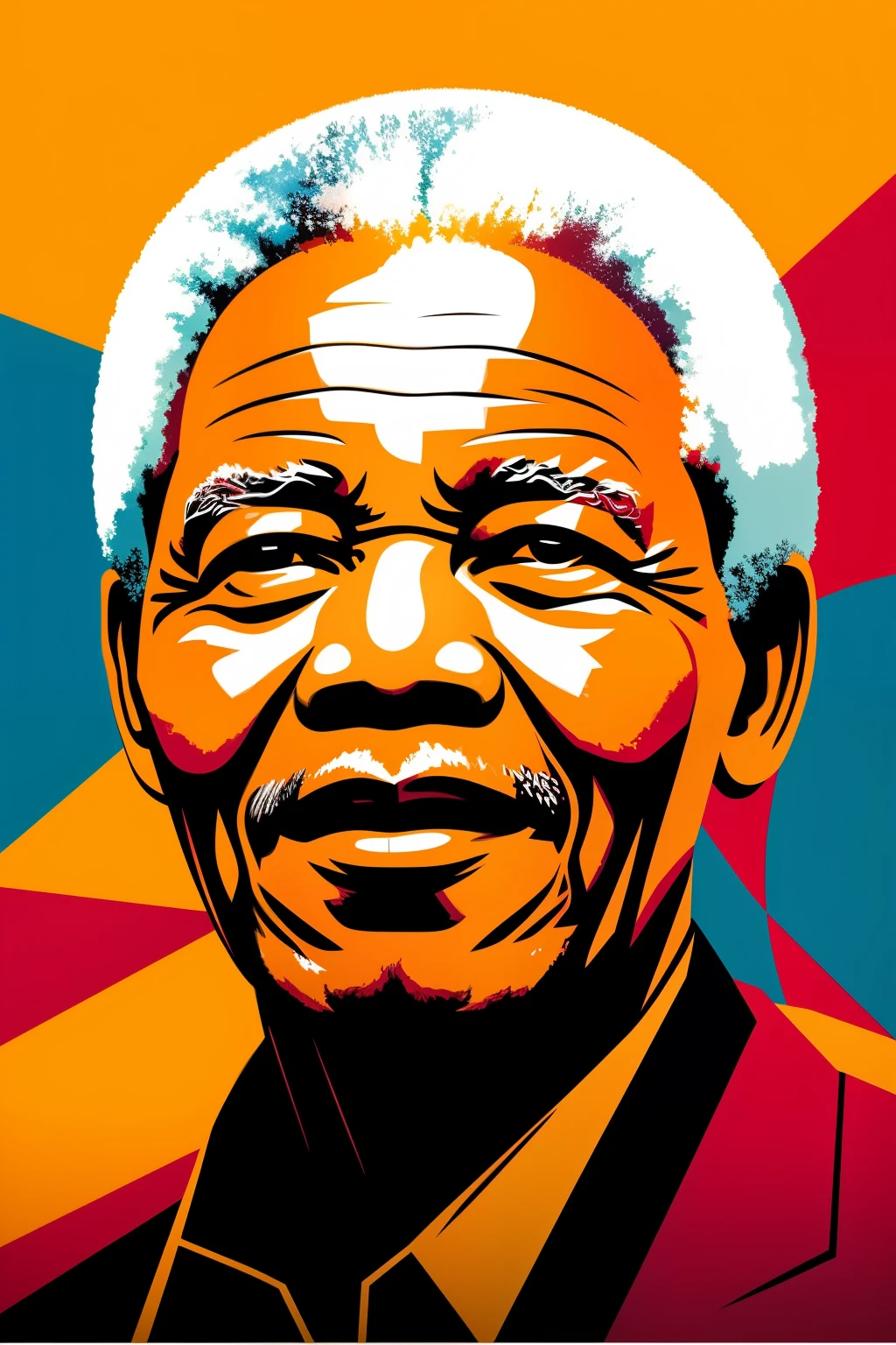 A striking, half-body image of the esteemed Nelson Mandela, meticulously crafted in vector art style, features a realistic and impactful representation of the icon in perfect colour tone. The image captures a poised pose, with Mandela's strong figure radiating a sense of wisdom and resilience. The background is subtle and minimal, allowing the focus to remain on the powerful figure of this historical legend. This artwork, with its clean lines and precise details, will undoubtedly leave an impression, making it stand out as a captivating masterpiece in any setting.