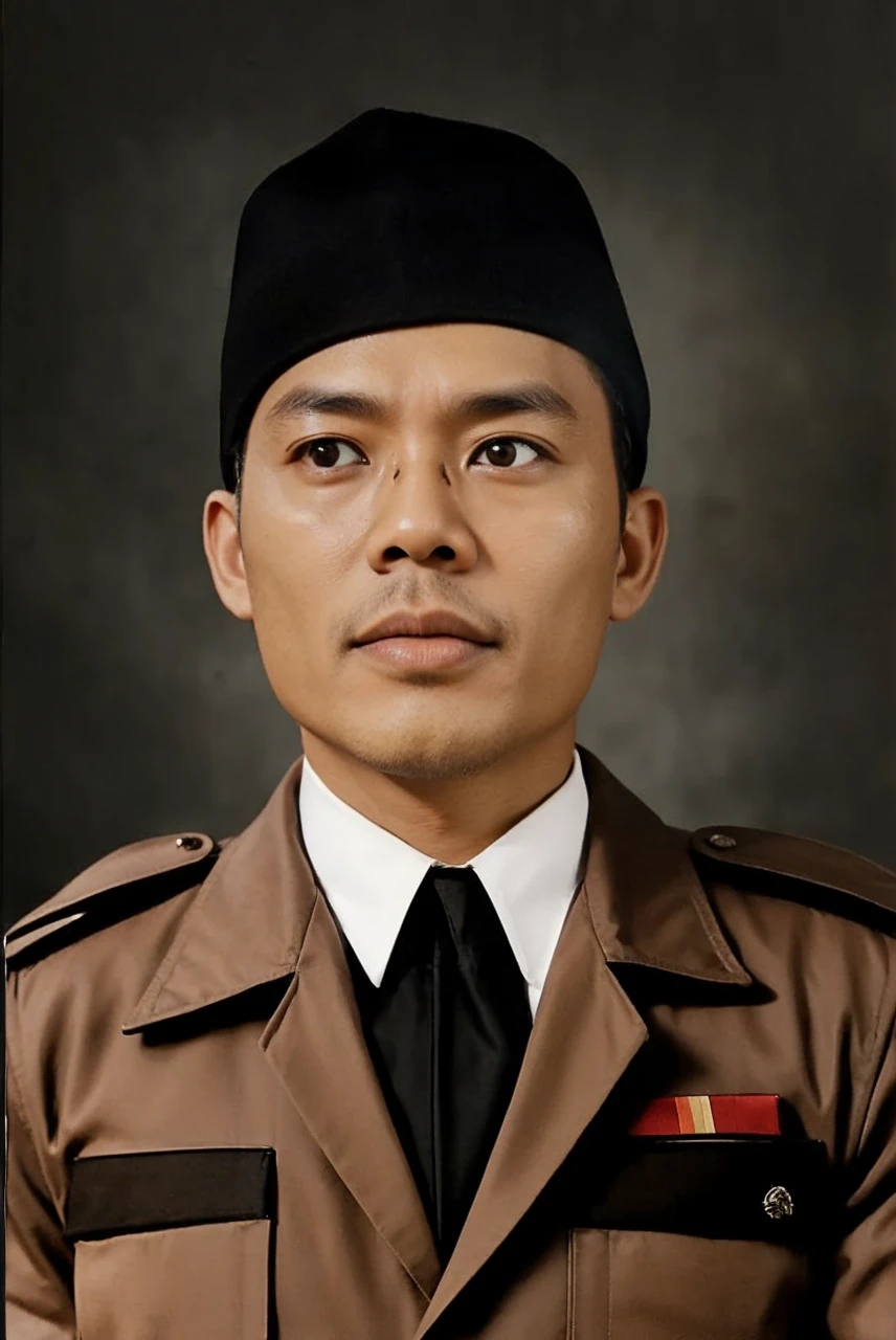 Indonesian man aged 35 years and over, wearing black Songko, transparent glasses, gray jacket, brown skin. HD realistic photos