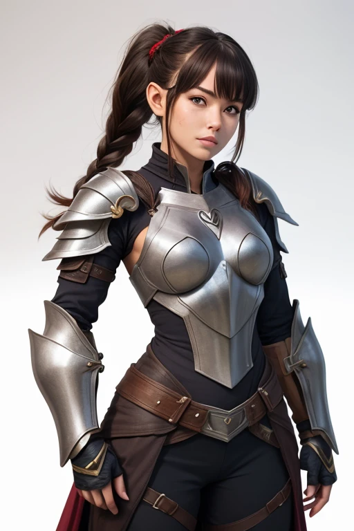 (masterpiece, best quality:1.2),  shadowheart, 1girl, solo, looking at viewer, breasts, armor, shoulder armor, pointy ears, braid, breastplate, bangs, pauldrons, ponytail, hair ornament, scar, white background, simple background,