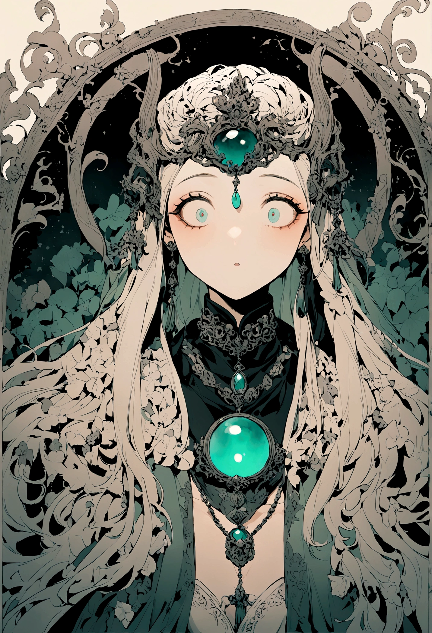 nimbus,Uninhabited primeval forest,Mysterious forest。ancient cave,Young male,Shabby laundry,((Very very shocked expression)),Eyes widened,Close-up,看着闪着光的Jade Pendant,(Jade Pendant:Luminescence),((Mysterious and dreamy scene)),Chinese style,Immortal World,Xianxia World